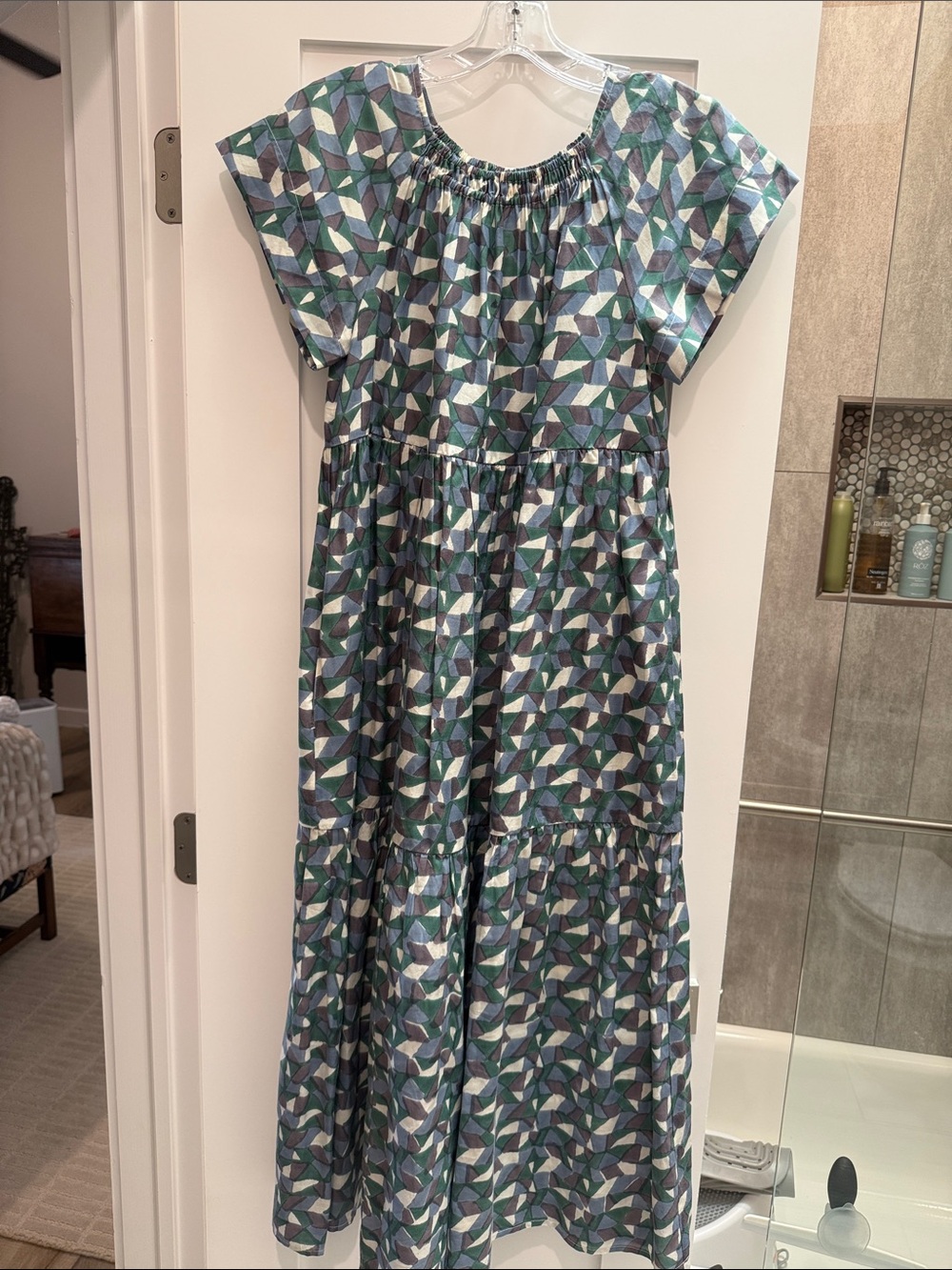 Maxi Dress with Blue & Green Geometric Print